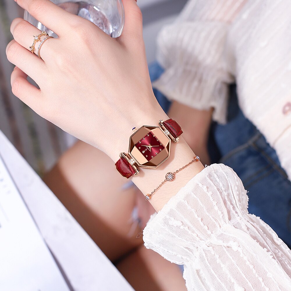 POEDAGAR-montre-bracelet-en-cuir-pour-femmes-accessoire-de-mode-carr-diamant-vin-rouge-Quartz-luxe