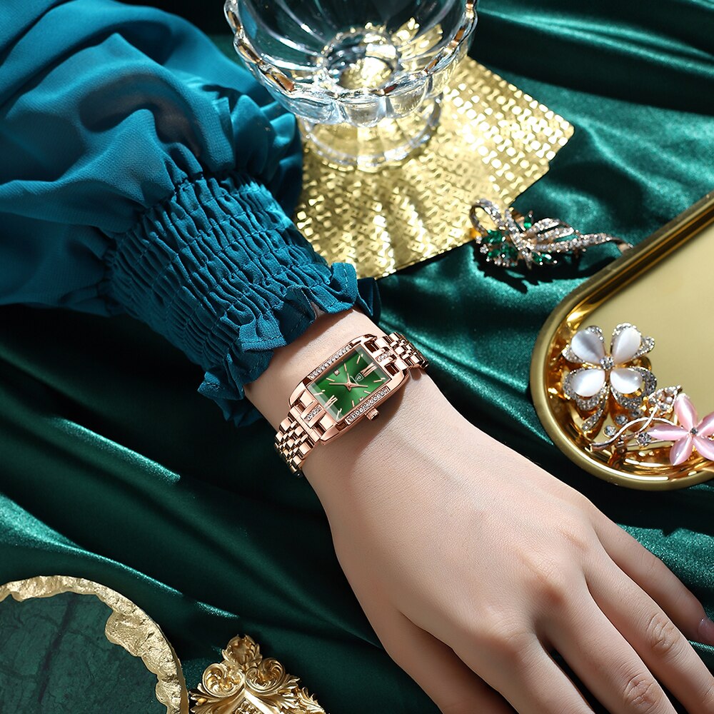 POEDAGAR-montre-de-luxe-pour-femmes-cadran-vert-diamant-Quartz-carr-acier-inoxydable-tanche-cadeau-pour
