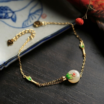 Bijoux tendance fille/ado – Bracelet en pierre de Jade, Or 14 carats, pour fille/ado.