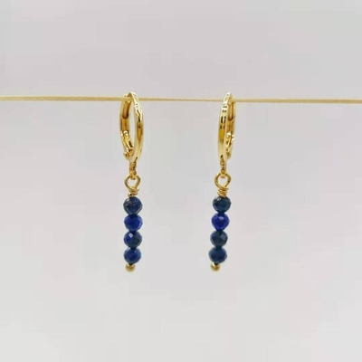 Boucles d'oreilles femme, pierres précieuses Lapis Lazuli, en Or 14 carats.
