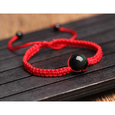 Bracelet d'énergie, fille/ado, perle porte-bonheur en corde rouge.