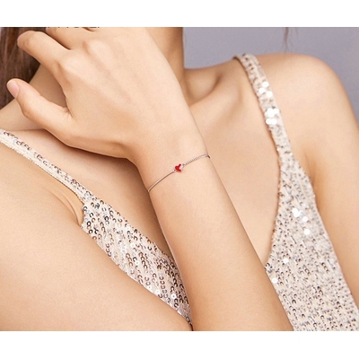 Bracelet d'amour, fille/ado, en argent 925/1000, bijoux rouge, en forme de cœur.