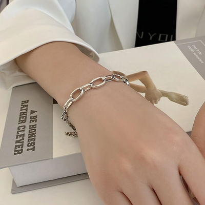 Bracelet tendance - Bracelet chaîne épaisse pour femme, Vintage, couleur argent.
