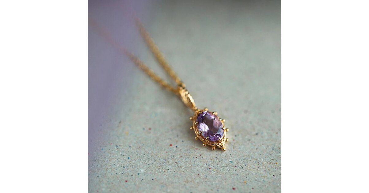 Collier Pendentif Breloque Cercueil En Or 18K Avec Améthyste Naturelle - Fait Main En Inde