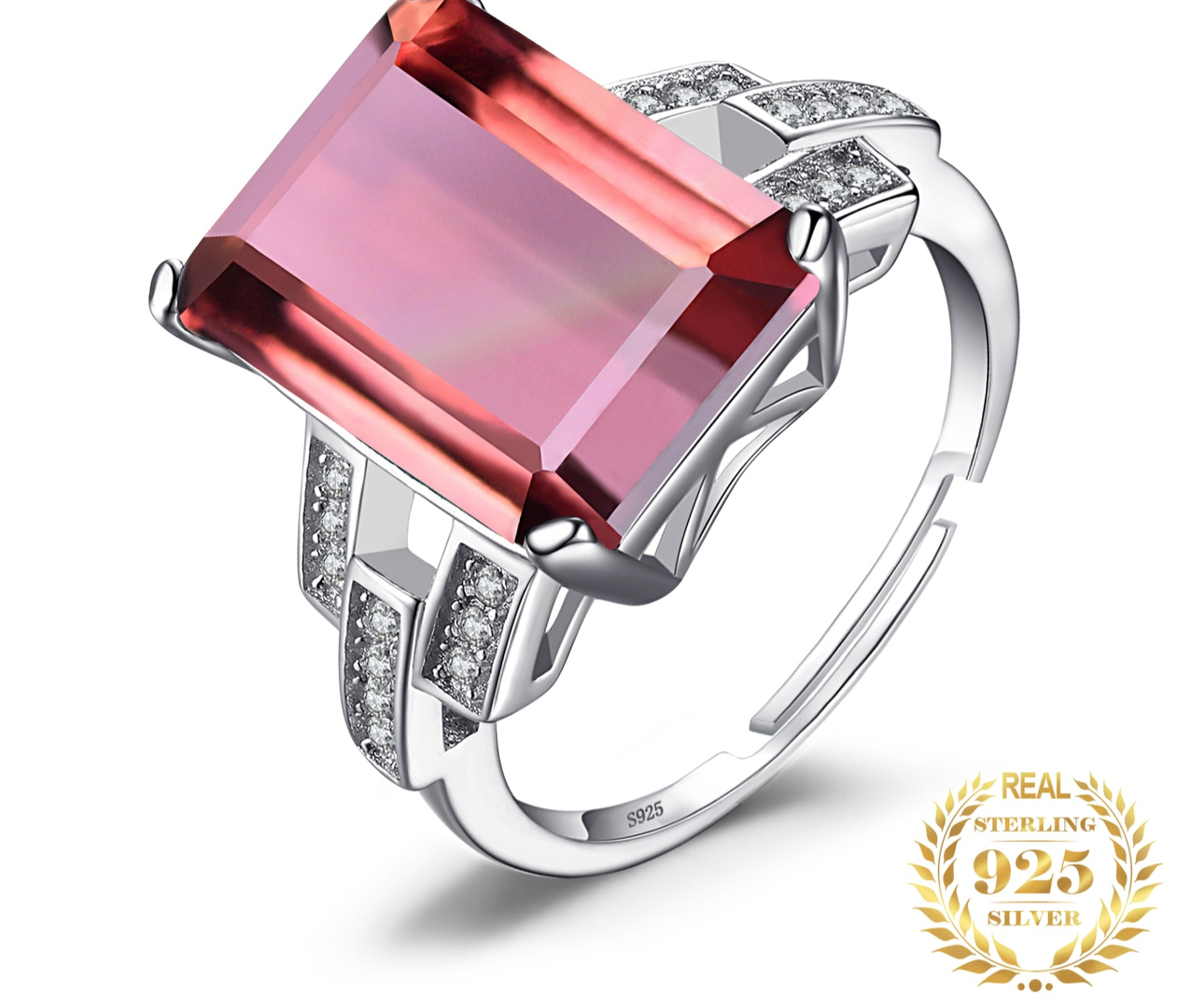 Bague en pierre précieuse émeraude verte pour femme, argent 925/1000