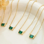 Collier-pendentif-carr-vintage-en-acier-inoxydable-plaqu-or-18-carats-pierre-Bling-cubique-verte-cadeau