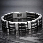 Bracelet-en-acier-inoxydable-et-Silicone-noir-pour-homme-accessoires-de-bijouterie-9-25-pouces