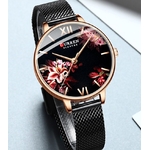 CURREN-montre-bracelet-Quartz-pour-femmes-l-gante-et-charmante-en-acier-inoxydable-maille-fleur-horloge