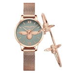 Montre-Bracelet-Quartz-pour-femmes-1-ensemble-tendance-petit-abeille-cadran-acier-inoxydable-tanche-maille-cadeaux