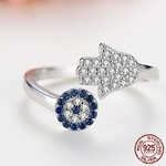 TONGZHE-bague-oeil-mal-fique-en-argent-Sterling-925-anneau-ouvert-oeil-bleu-main-de-fatma