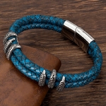 Bracelet-en-acier-inoxydable-pour-hommes-Vintage-cuir-bleu-or-griffe-de-Dragon-Punk-bijoux-faits