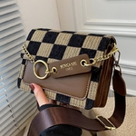 Sac-main-rabat-en-tissu-damier-pour-femmes-Mini-sac-bandouli-re-Simple-Design-de-marque