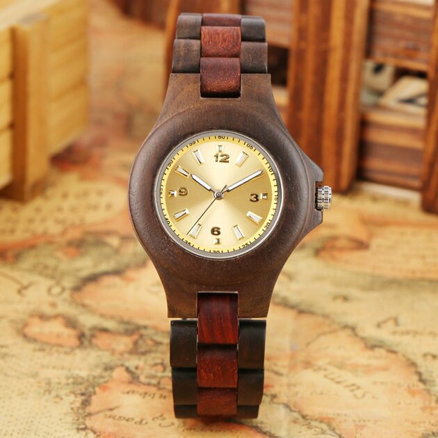 Montre Femme Tendance à Motif Bois - Bracelet Effet Liège Multicolore - Boîtier 38 Mm - Neuf Avec étiquettes