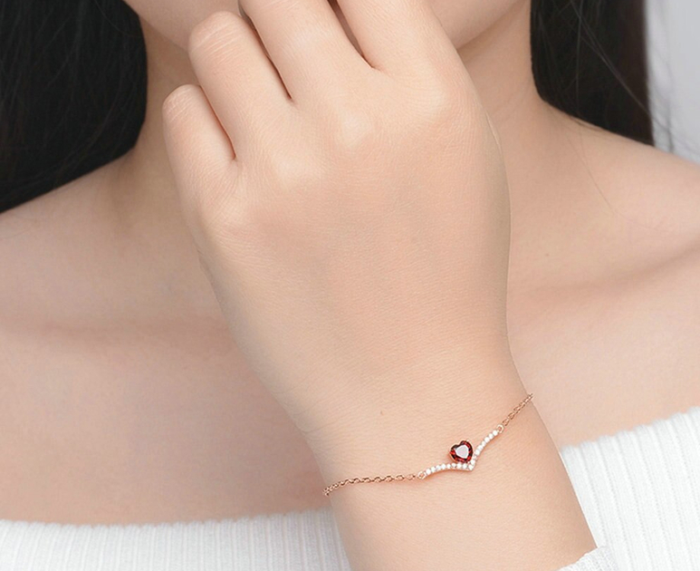 Bracelet réglable en argent sterling 925 grenat rouge et pierre