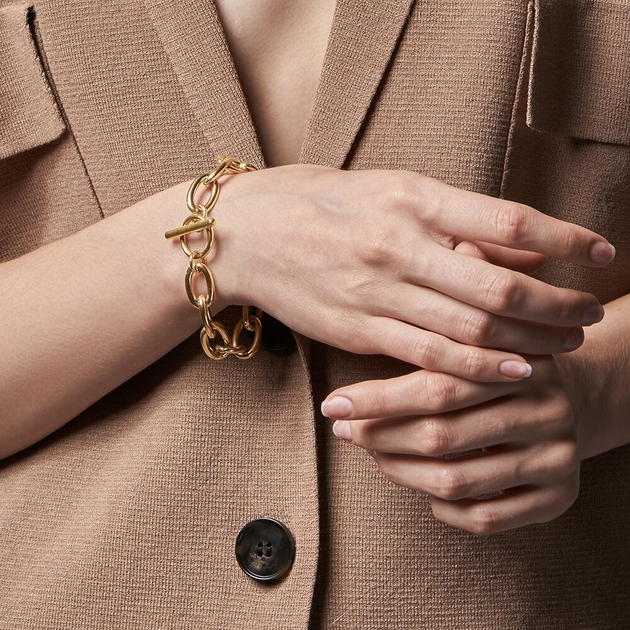 Bijoux femme – Bracelet style Punk, couleur or, en acier inoxydable, chaîne  épaisse.