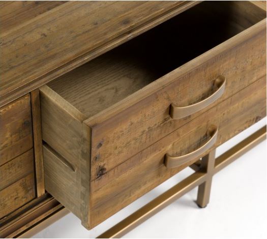 Meuble_tv_180cm_bois_vieilli_zoom_poignées_dorées_tiroirs