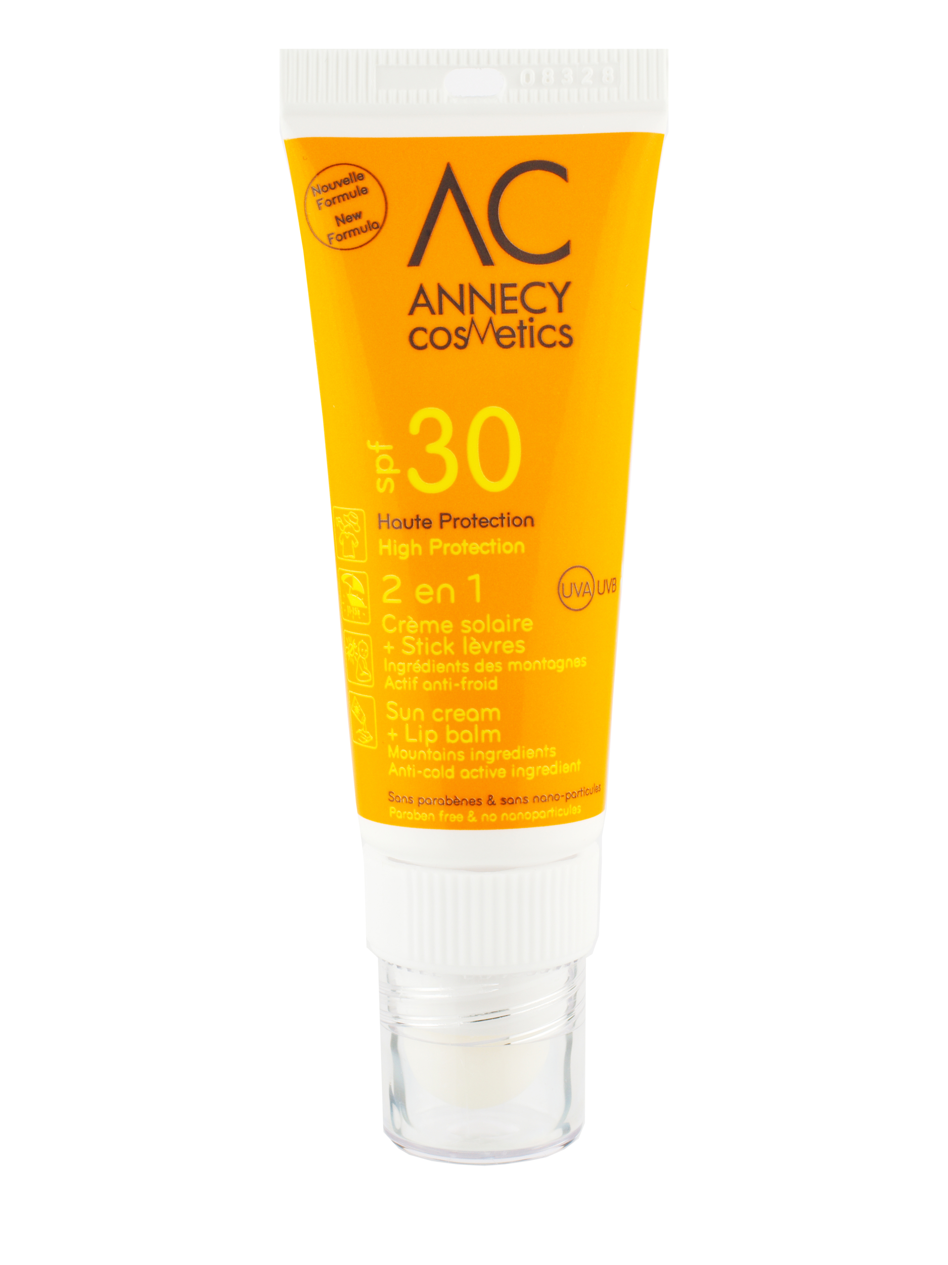 Doux Good - Annecy Cosmetics - Combi-stick 2 en 1 - Crème solaire SPF30 et baume en stick lèvres