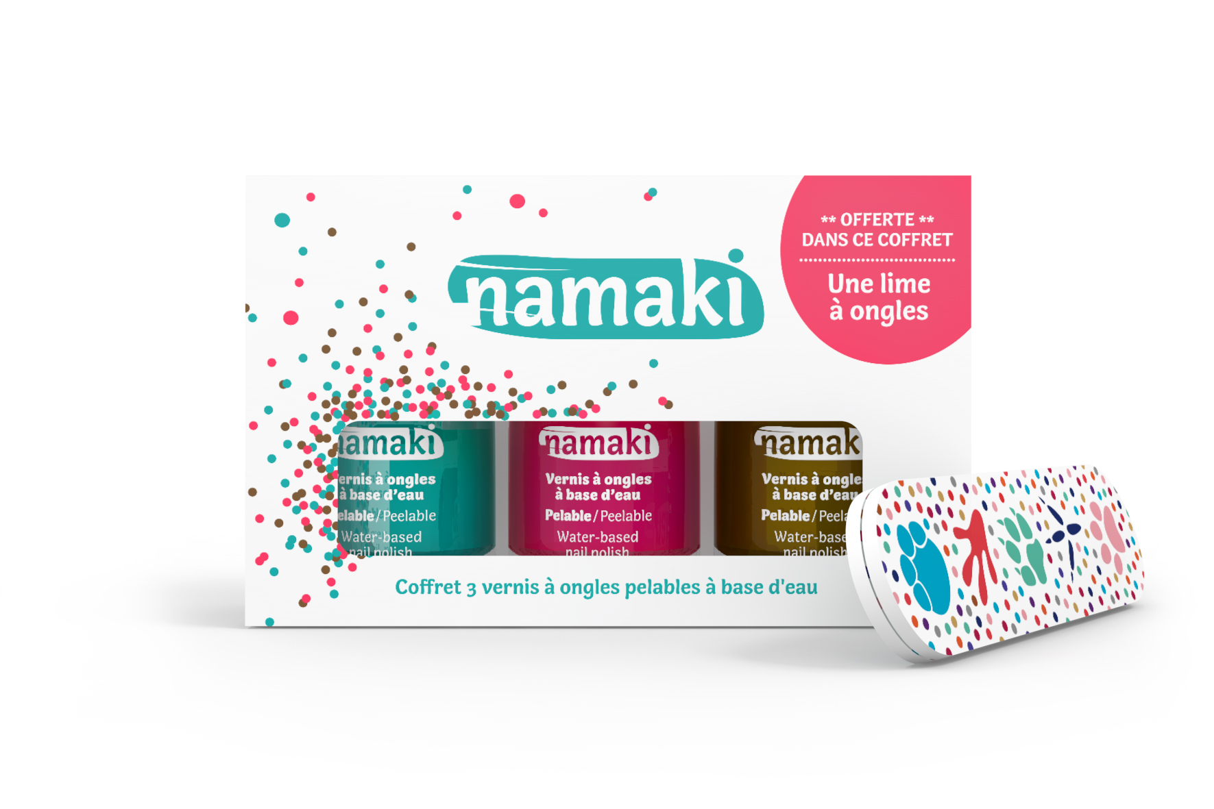 namaki sur Doux Good - Coffret 3 vernis Namaki Caraibes-Corail-Bronze-lime à ongles offerte