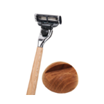 Kit rasoir et base en bois de noyer