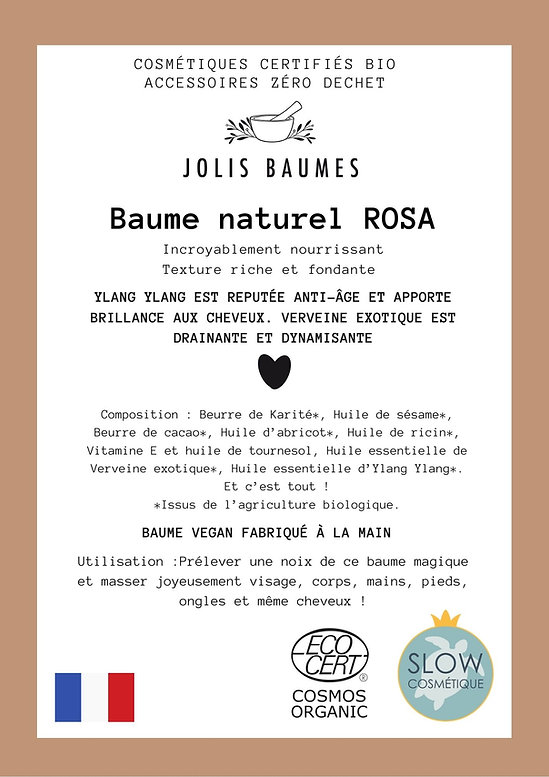 Baume naturel Rosa Joli Baume chez EczEssentiel karité sésam cacao pour corps et cheveux descritpion