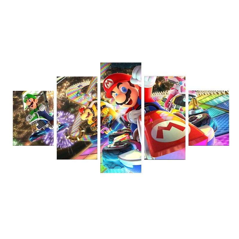 Affiche-de-jeu-de-dessin-anim-Mario-Kart-5-pi-ces-peinture-sur-toile-HD-tableau