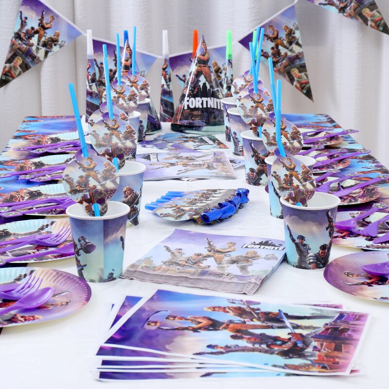 Fortnite-support-g-teau-d-coratif-th-me-anniversaire-plateau-gobelets-en-papier-fournitures-de-table