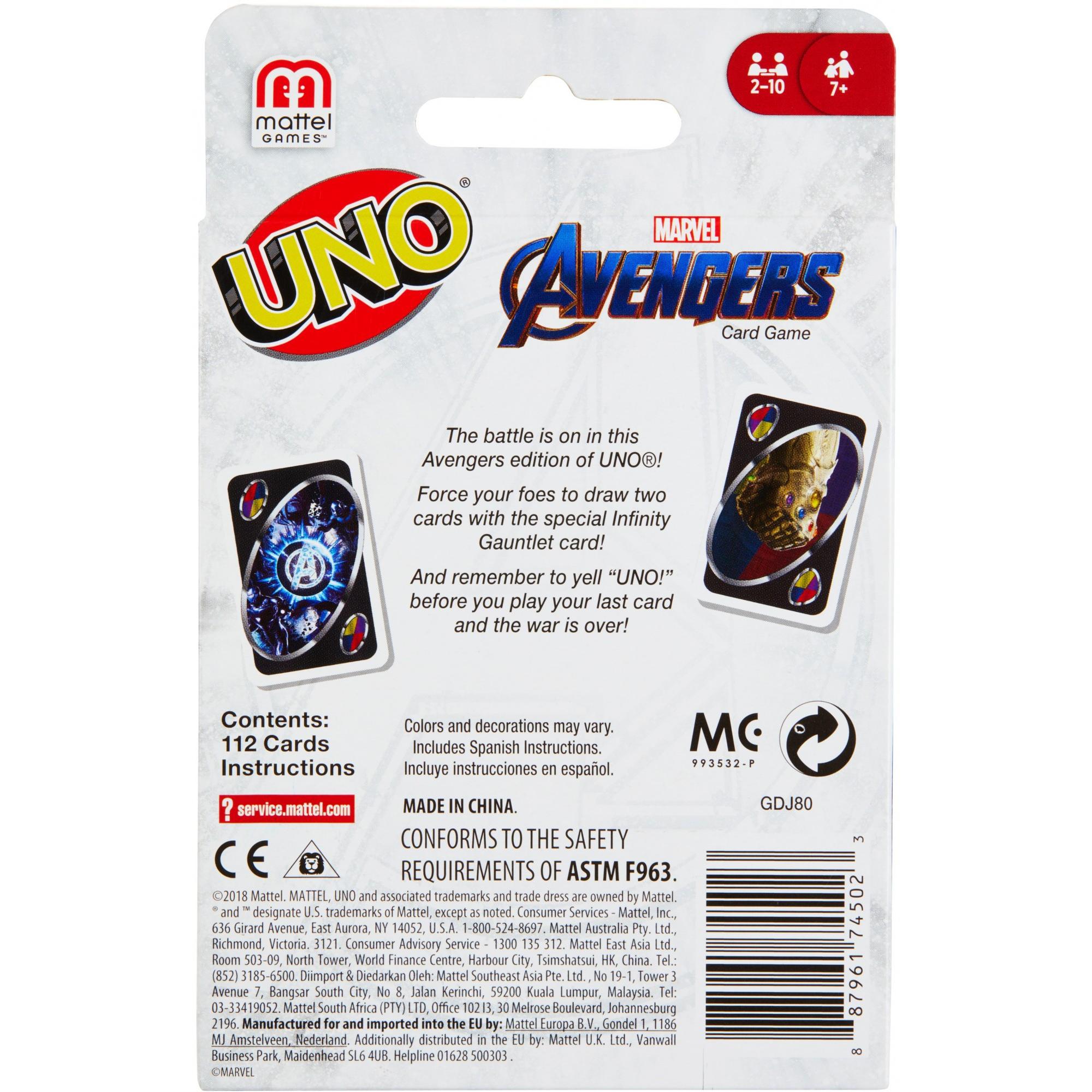 Mattel-soci-t-de-divertissement-Uno-The-Avengers-jeux-Uno-cartes-de-Poker-amusantes-bo-te