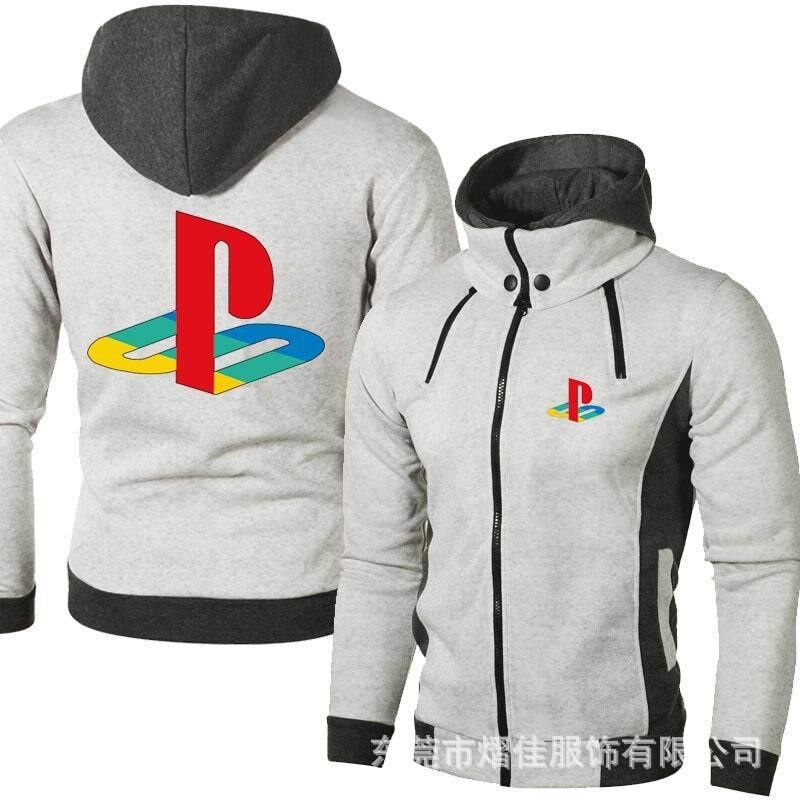 Playstation-veste-fermeture-clair-pour-hommes-manteaux-bombardier-col-charpe-sweat-capuche-d-contract-polaire-v