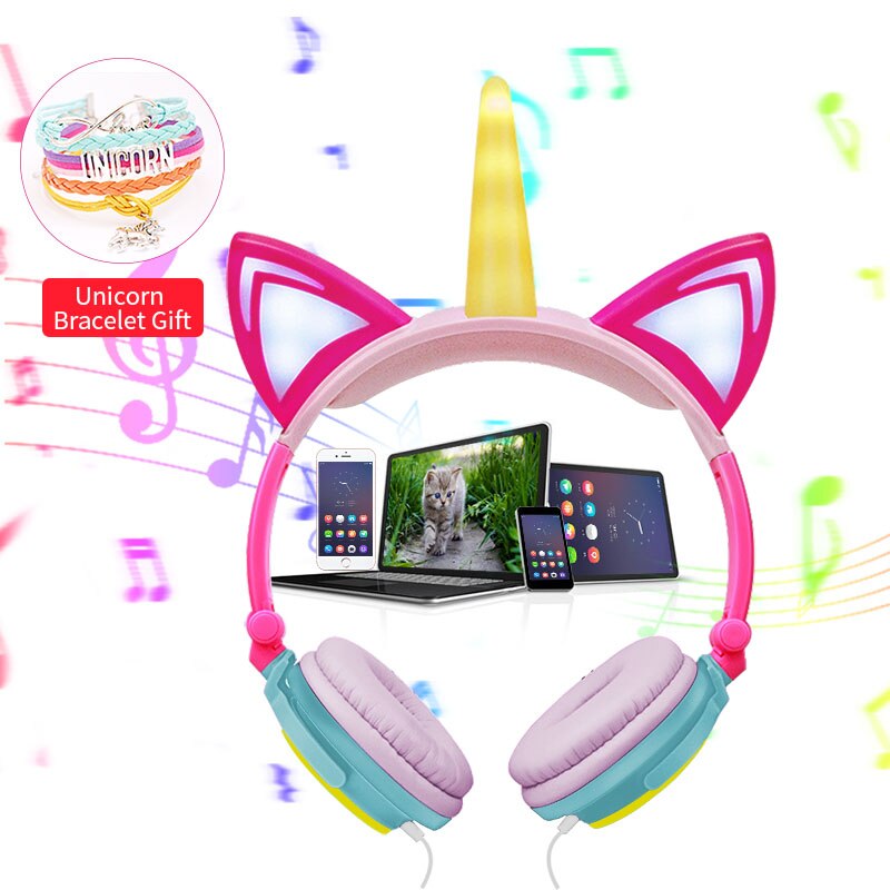 couteurs-licorne-originaux-pour-enfants-oreillettes-LED-clignotantes-pliables-filaires-musique-casque-de-jeu-oreilles