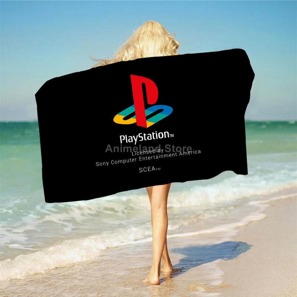 Serviette-de-plage-Playstation-motif-dessin-anim-3d-d-licat-couverture-de-bain-en-microfibre-pour