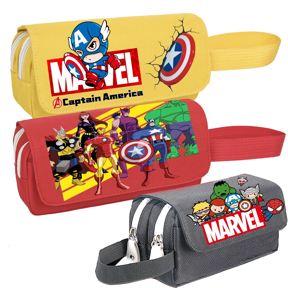 Marvel-trousse-crayons-Spiderman-Double-fermeture-clair-sac-de-papeterie-Ironman-pour-coliers-et-enfants-trousse