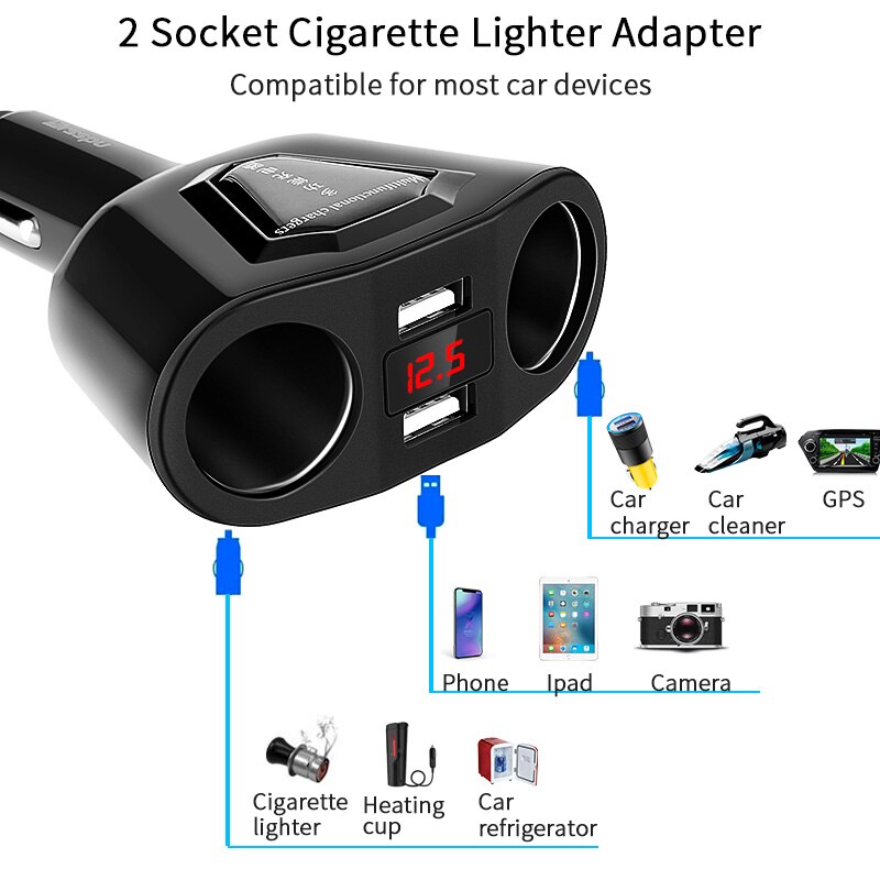 Airsspu-5-v-3-1A-Voiture-Double-USB-Chargeur-Avec-2-Allume-Slot-Affichage-De-Charge