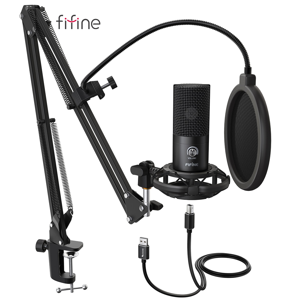 FIFINE-Studio-Kit-de-microphone-d-ordinateur-USB-condensateur-avec-support-de-bras-ciseaux-r-glable