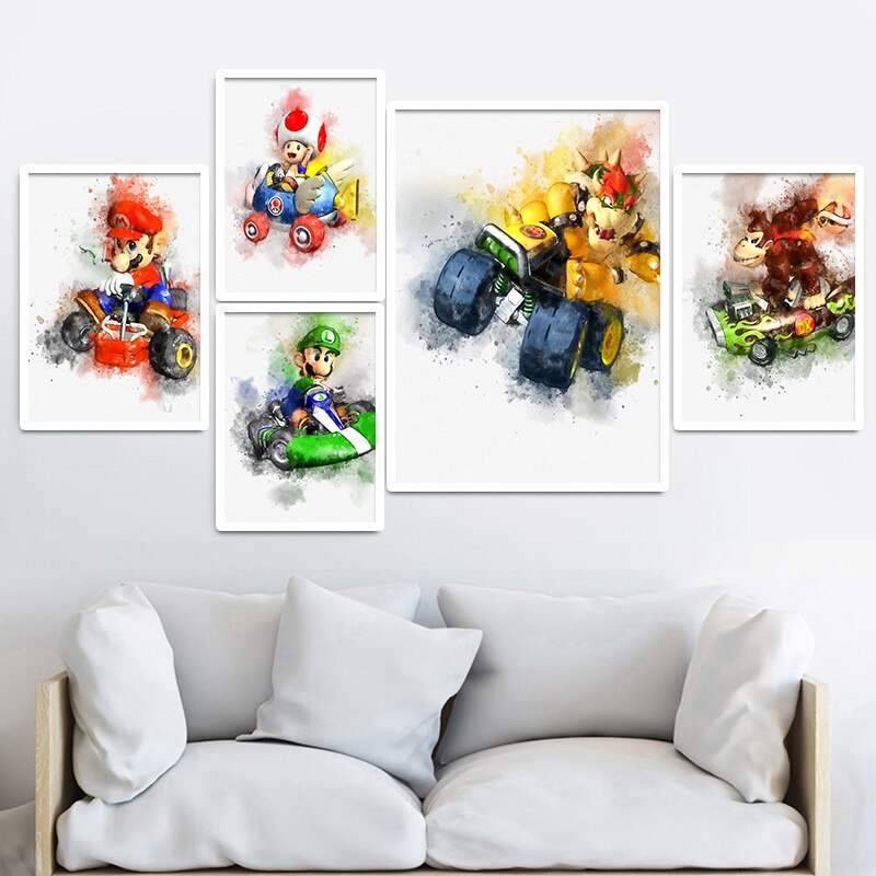 Affiche-d-art-sur-toile-de-Super-Mary-peinture-de-dessin-anim-Mario-Koopa-princesse-Luigi