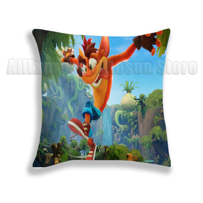 Crash-Bandicoot-en-d-placement-Housse-de-coussin-en-Polyester-45x45cm-taie-d-oreiller-d-corative