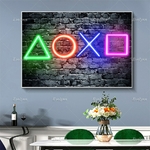 Affiches-Playstation-Wall-Art-Playstation-Cadre-flottant-en-toile-effet-n-on-avec-boutons-Playstation-d