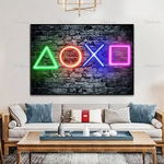 Affiches-Playstation-Wall-Art-Playstation-Cadre-flottant-en-toile-effet-n-on-avec-boutons-Playstation-d