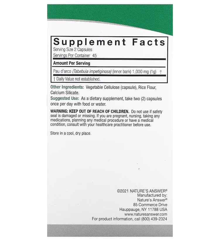 natures answer pau d arco 1000mg 90 capsules B