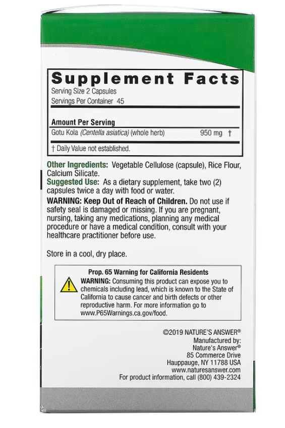 natures answer gotu kola 950mg 90 Caps b
