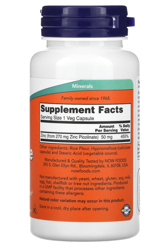 now foods zinc picolinate 50mg b
