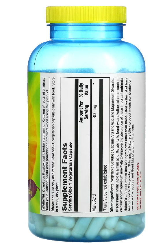 natures life malic acid 800mg 250 capsules b