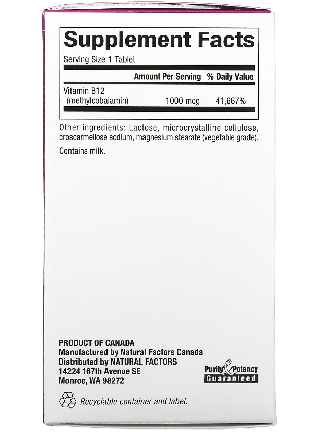 NATURAL FACTORS B12 1000mcg 90 caps b