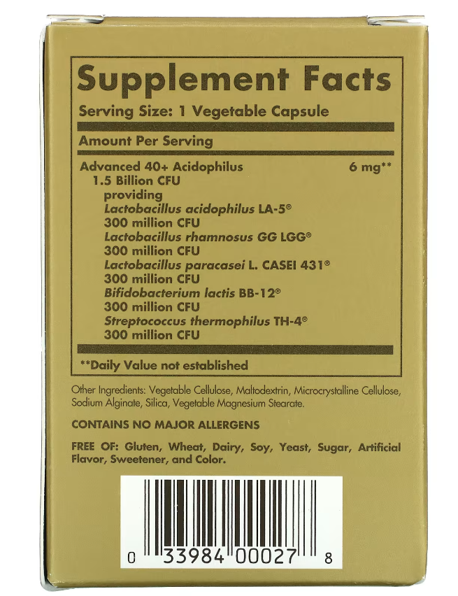 solgar acidophilus 40plus 60 tablets b