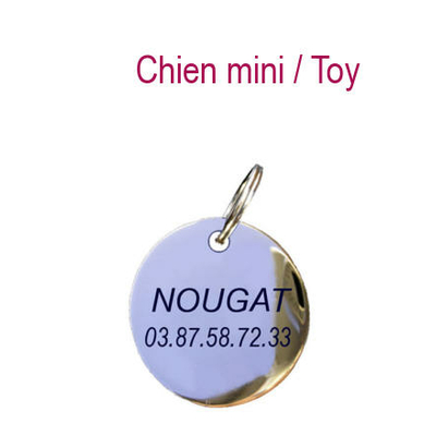 Médaille chien Ronde Mini 1,8 cm pour CHIEN MINI - laiton chromé.