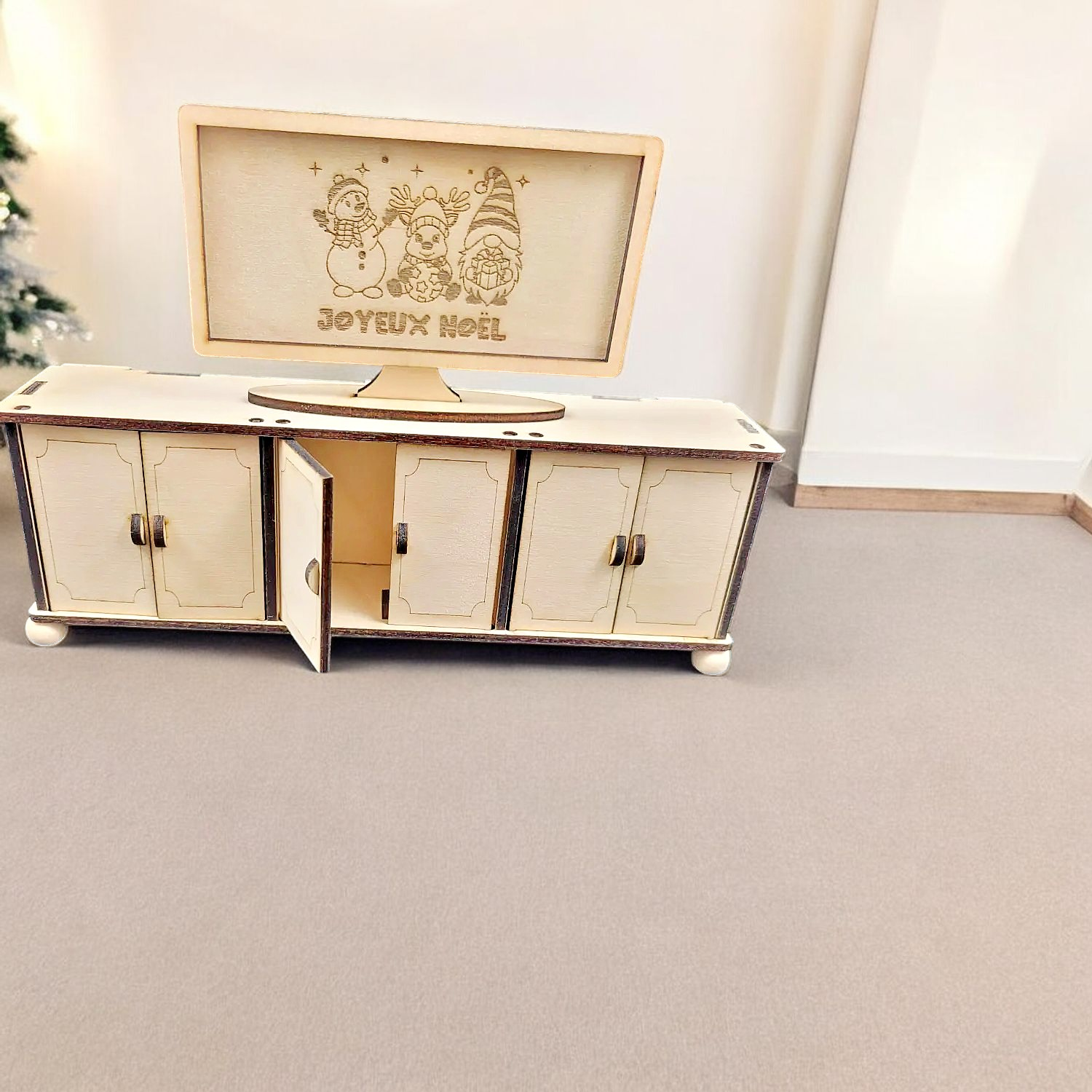 Ensemble TV en Bois pour Lutins Farceurs