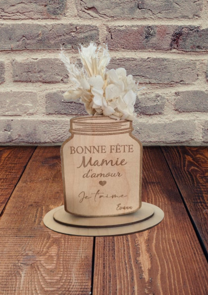 Pot de Fleurs Séchées sur socle en bois