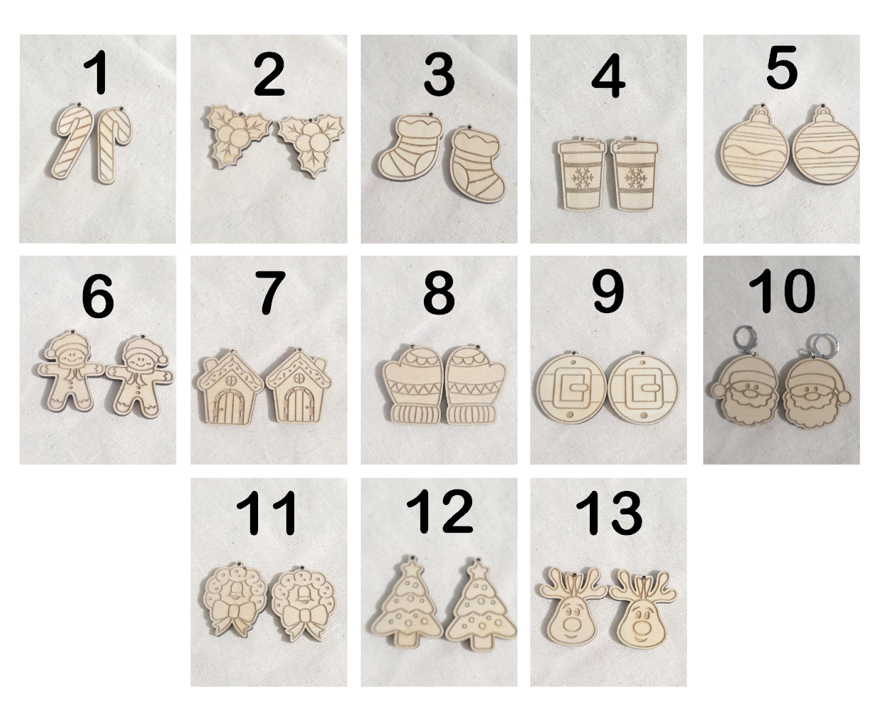 Boucles d\'oreilles en bois Thème de Noël