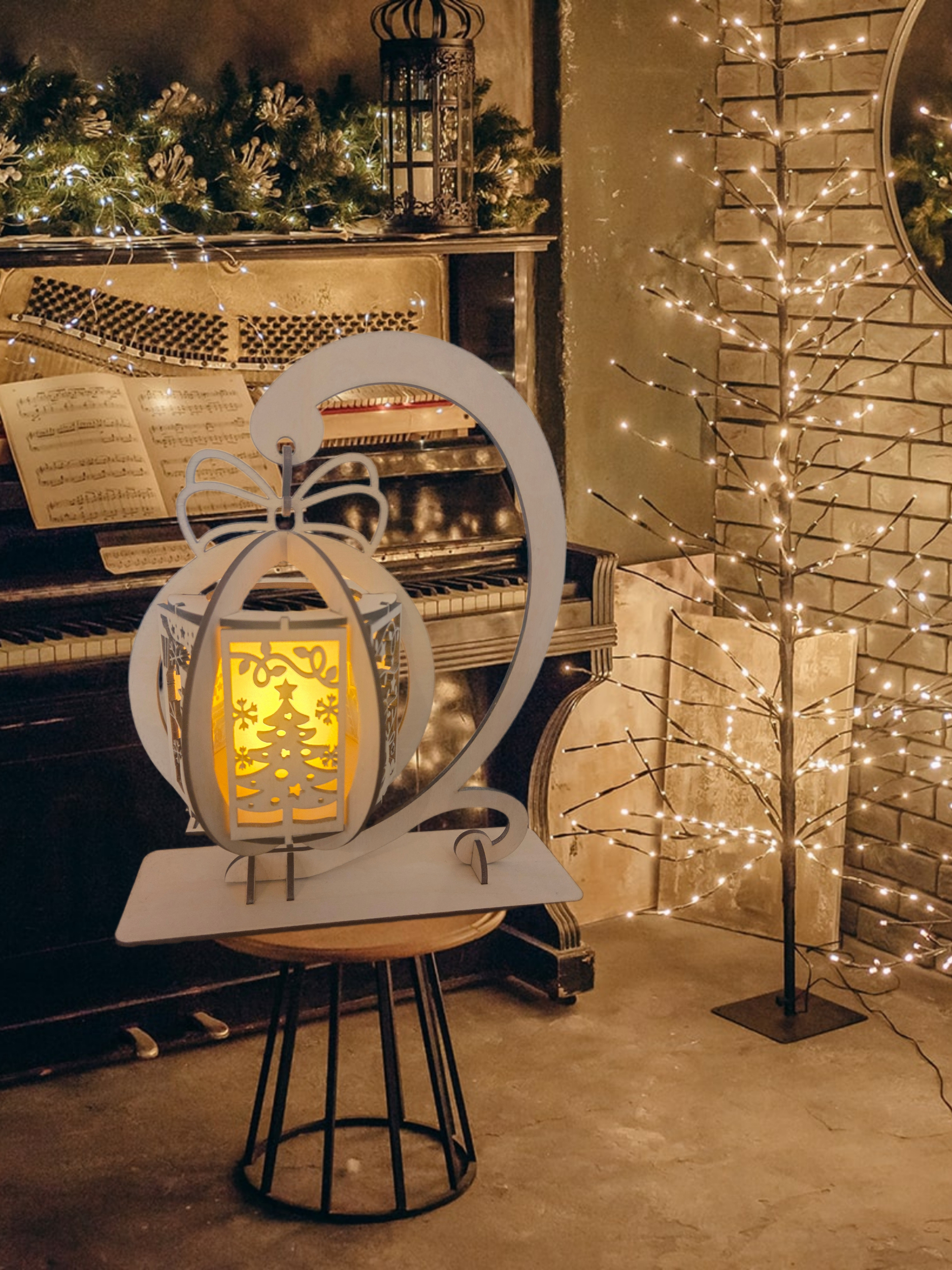 Lanterne Décorative en Bois Esprit de Noël
