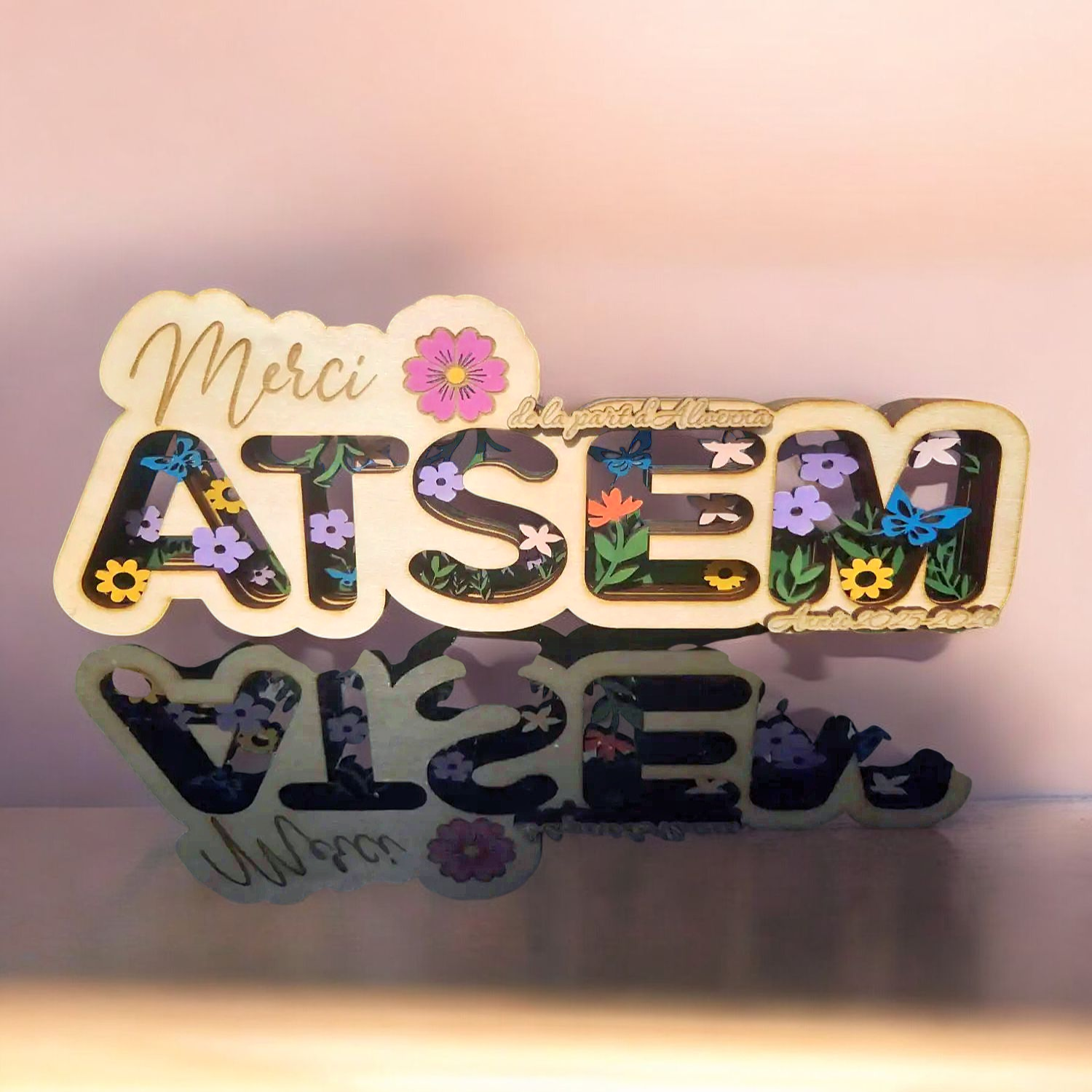 Merci ATSEM Floral en bois