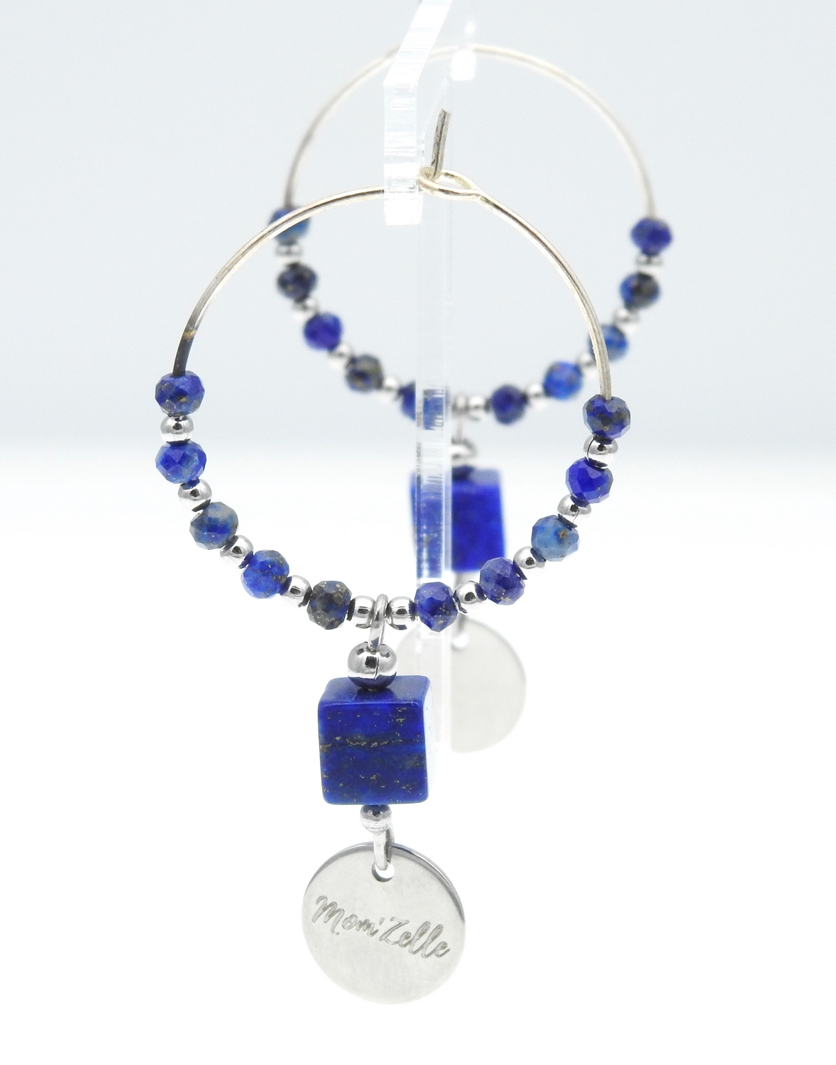 Créoles LINA stylées ornées de pierres fines en lapis-lazuli MMC103 LINA 1